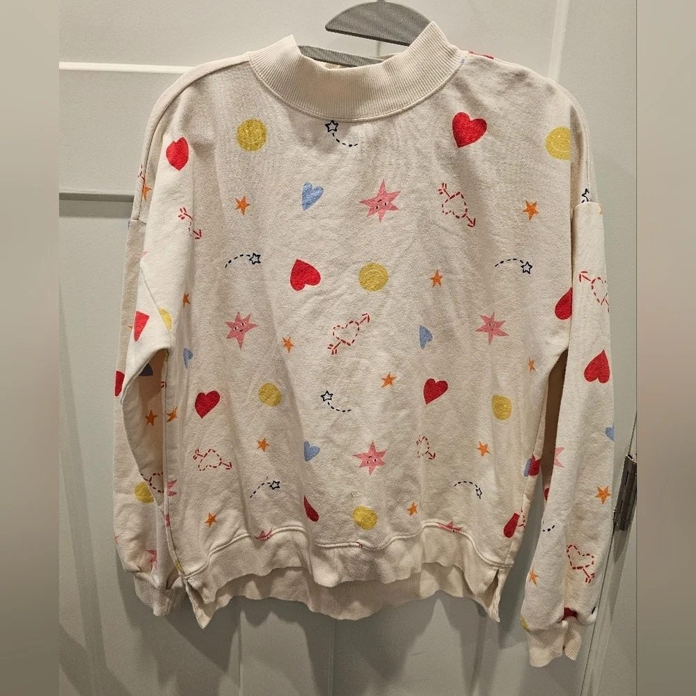 Old Navy Kids XL 14–16 Sweatshirt Mock Neck Cream Heart Star Print Pullover